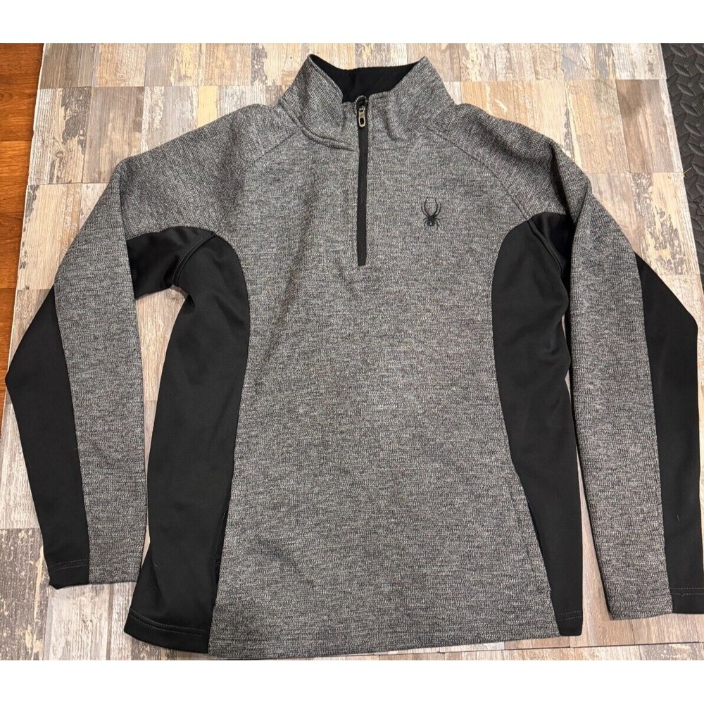 SPYDER Men's XL Quarter Zip Pullover Sweater Gray & Black Knit Fleece Lined